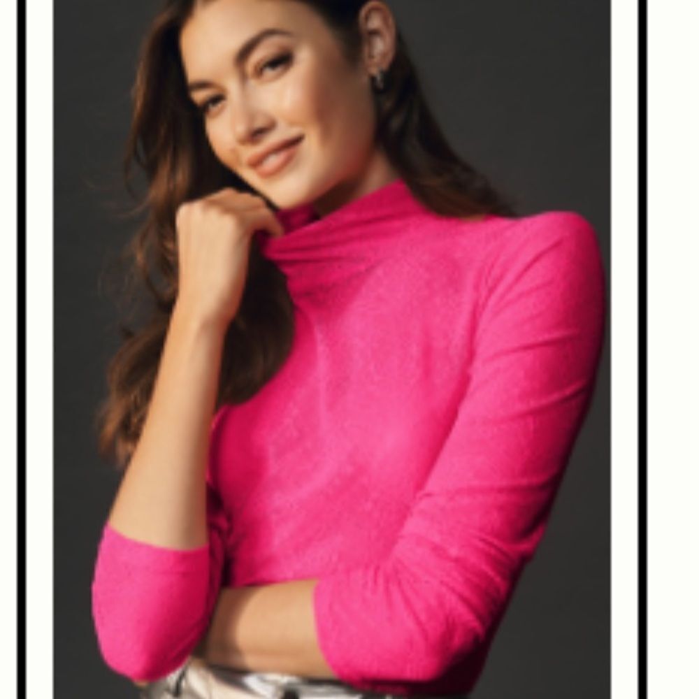 NWT Anthropologie Sheer Mesh Lace Turtleneck in Hot Pink Size: XS